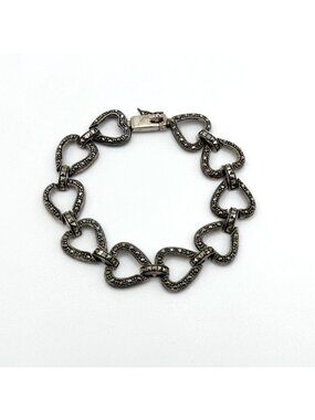 Heart-Link Bracelet Marcasite Details Sterling Silver Vintage-Inspired Design Se